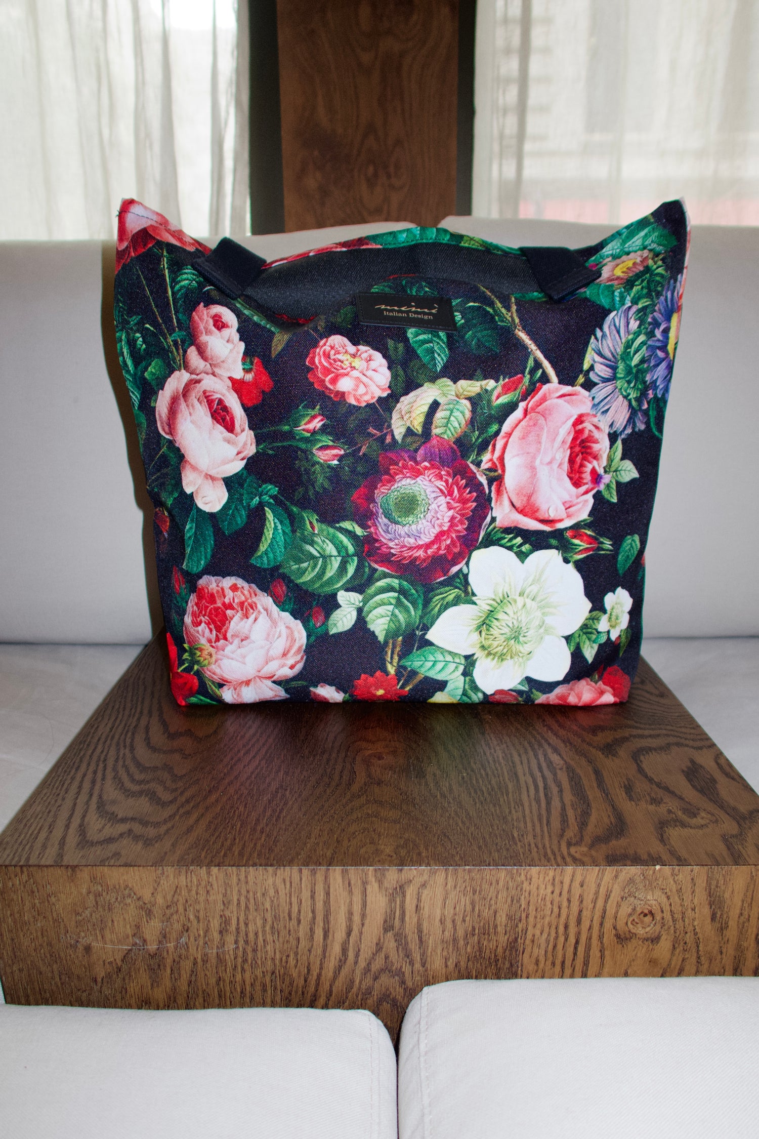 Mimi Flower Tote Bag, Venus in Black